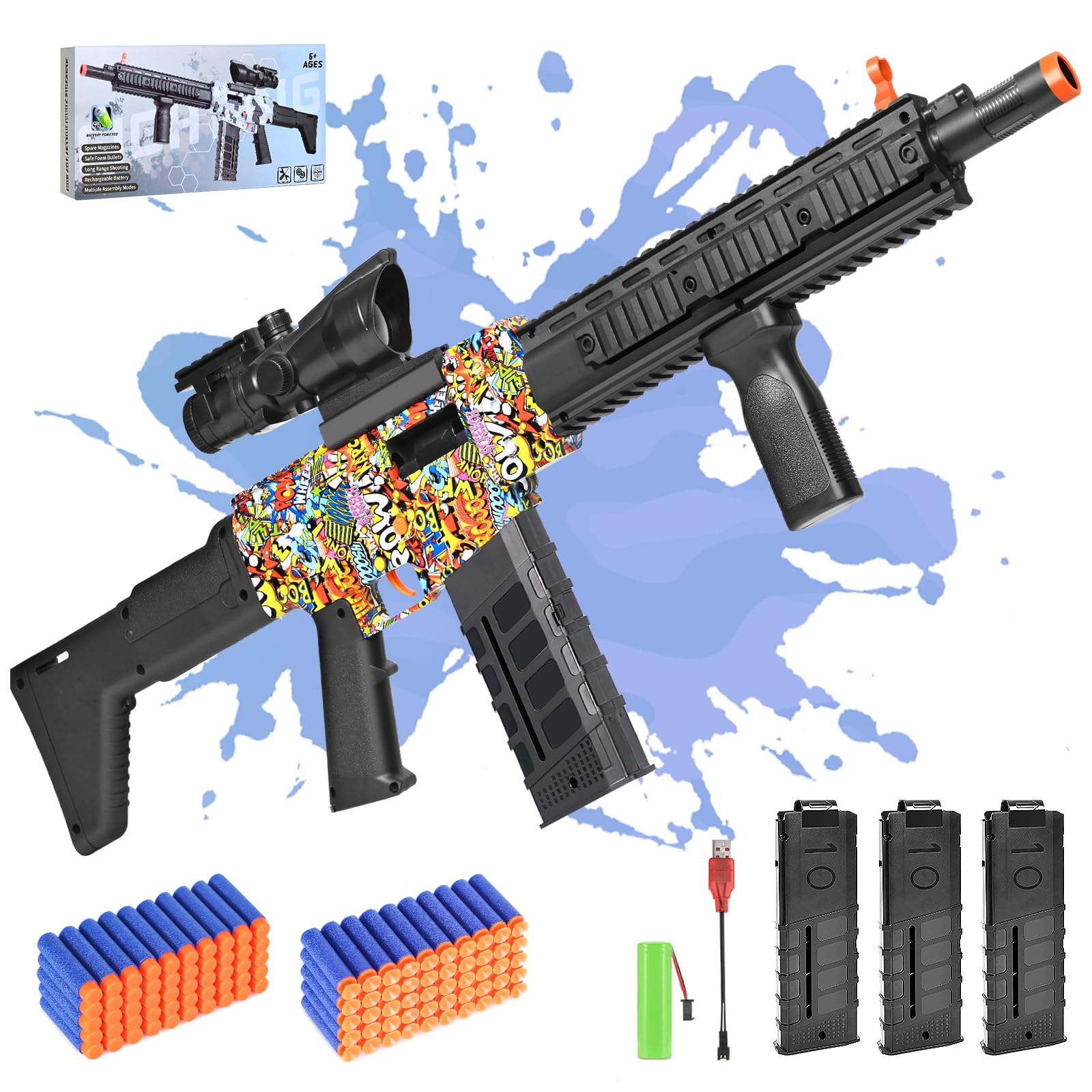 Realistic Sniper Rifle Toy Guns for Nerf Guns Bullets, Electric Foam Blaster Toy Set with Scope, 100 Soft Darts and 3 Magazines, Kids Semi Automatic Machine Toy Gun for Boys 8-12 Old