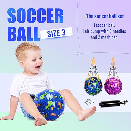Miniatura 2 de Paquete de 2 pelotas de fútbol para niños, tamaño 2talla 3, bolas de fútbol para niños, bolas de dibujos animados para niños con bomba, bolsa de