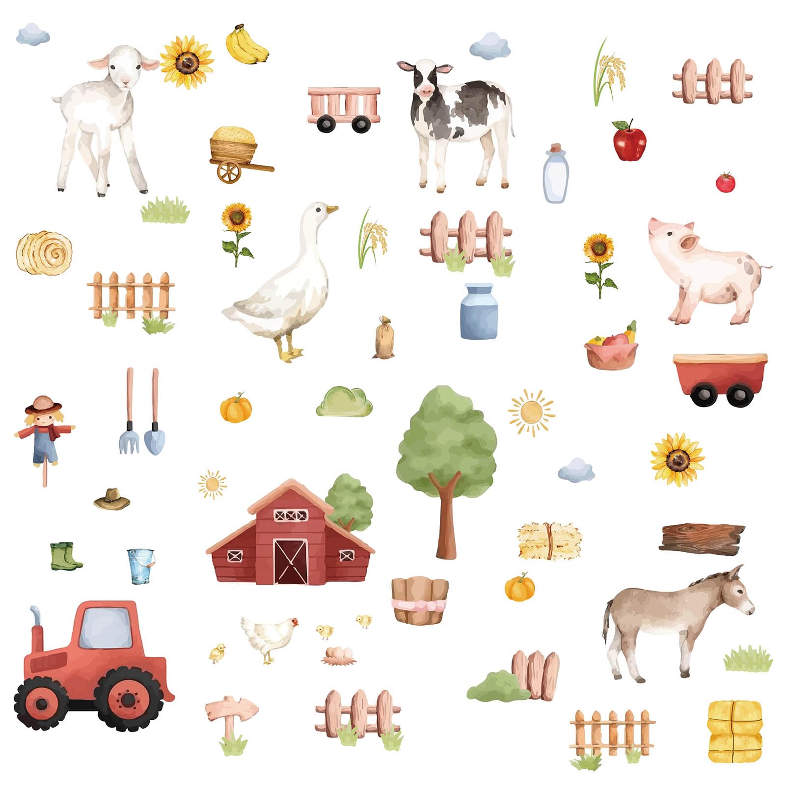 CRASPIRE 8 Sheets Farm Animal Window Stickers Window Clings PVC Self-Adhesive Wall Decor Decals Pig Horse Duck Sheep Cow for Bedroom Living Room Window Showcase Home School Decorations