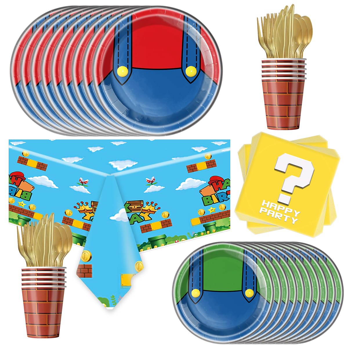 OU RUI 81Pcs Party Tableware Set For Super Mario, Super Brother Party Decoration, Super Brother Birthday Party Supplies
