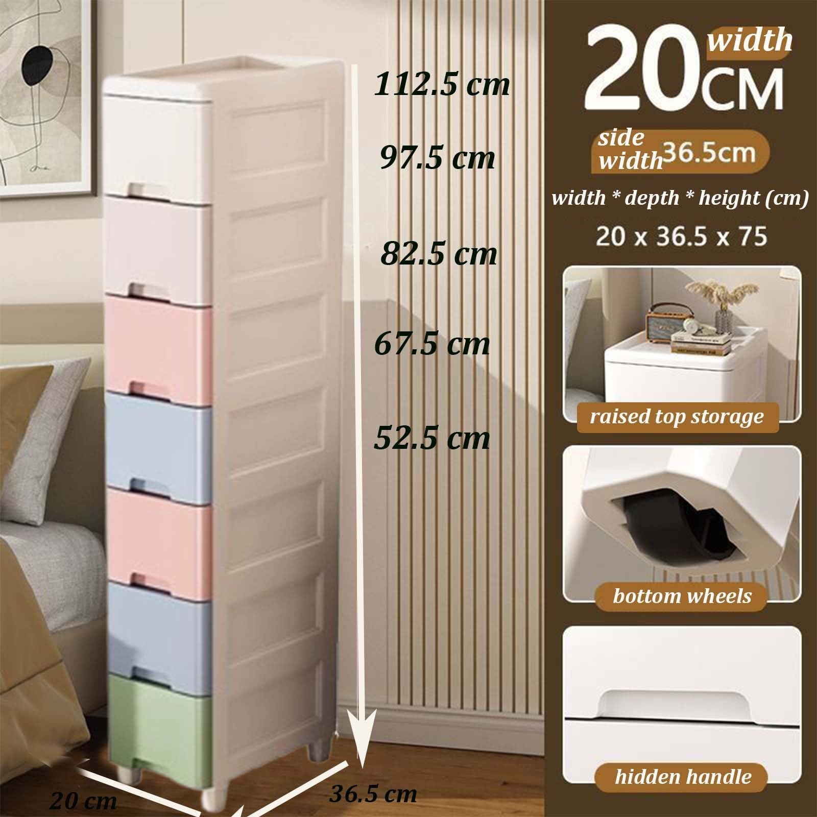 Generico 3/4/5/6/7 Livelli Colorato Cassettiera In Plastica, Mobiletto Bagno Salvaspazio, Mobiletti Stretti, Armadietto Plastica Con Cassetti E 4 Ruote(5 tier)