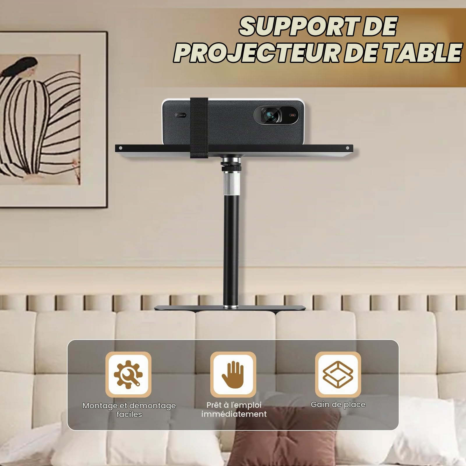 Support de projecteur, pour lit et canapé, longueur du support réglable 24 à 41 cm, design caché, compatible avec 99 % de projecteurs XGI-MI Nebu-la Van-KYO Ep-Son (24 à 41 cm)