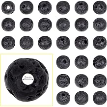 Bymitel 8mm Beads Big Hole 2.0mm Sized Original Natural Stone Beads Gemstone Round Loose Beads 45pcs Energy Healing Strand Loose Beads for Jewelry Making Bracelets Anklets 8mm, Black Lava