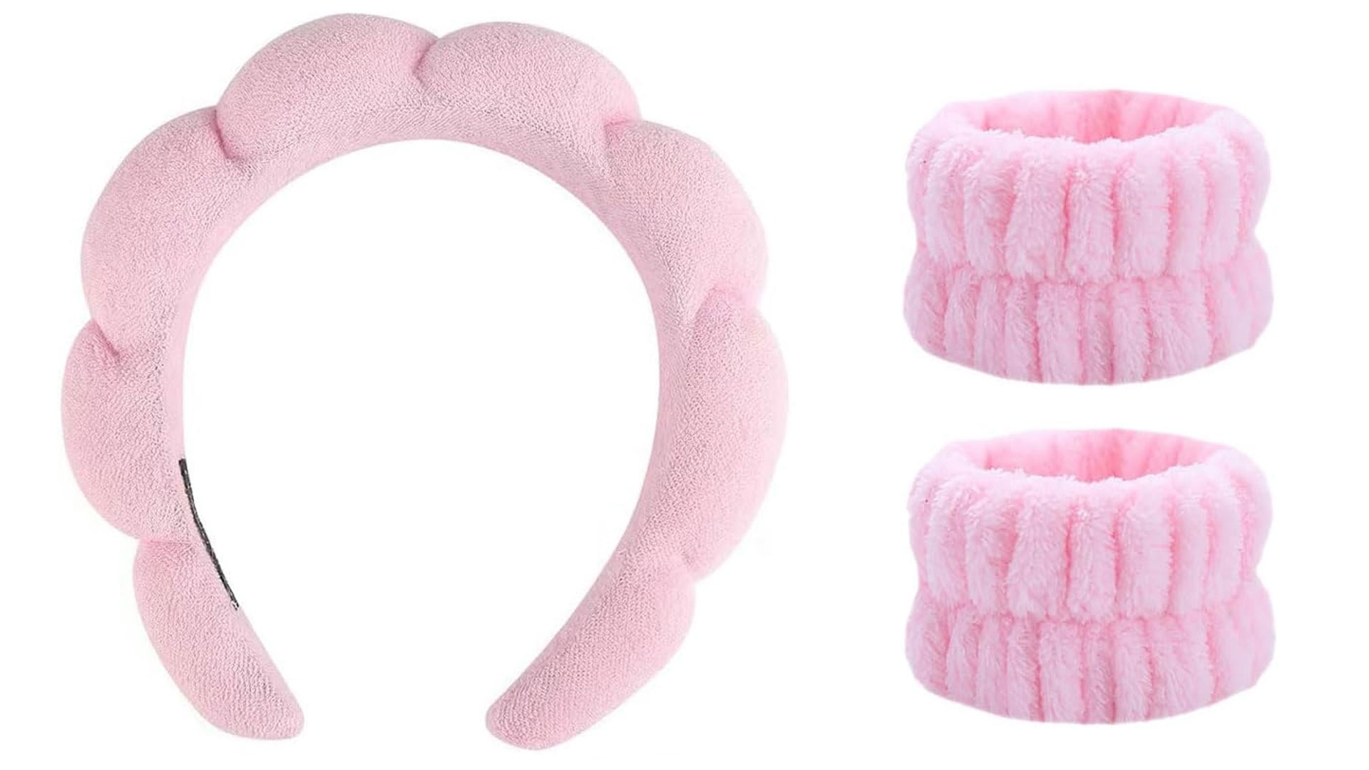 HealthyMoov Schönheitsset – Haarband & 2 Wascharmbänder (rosa) Für Make-up Und Gesichtsreinigung