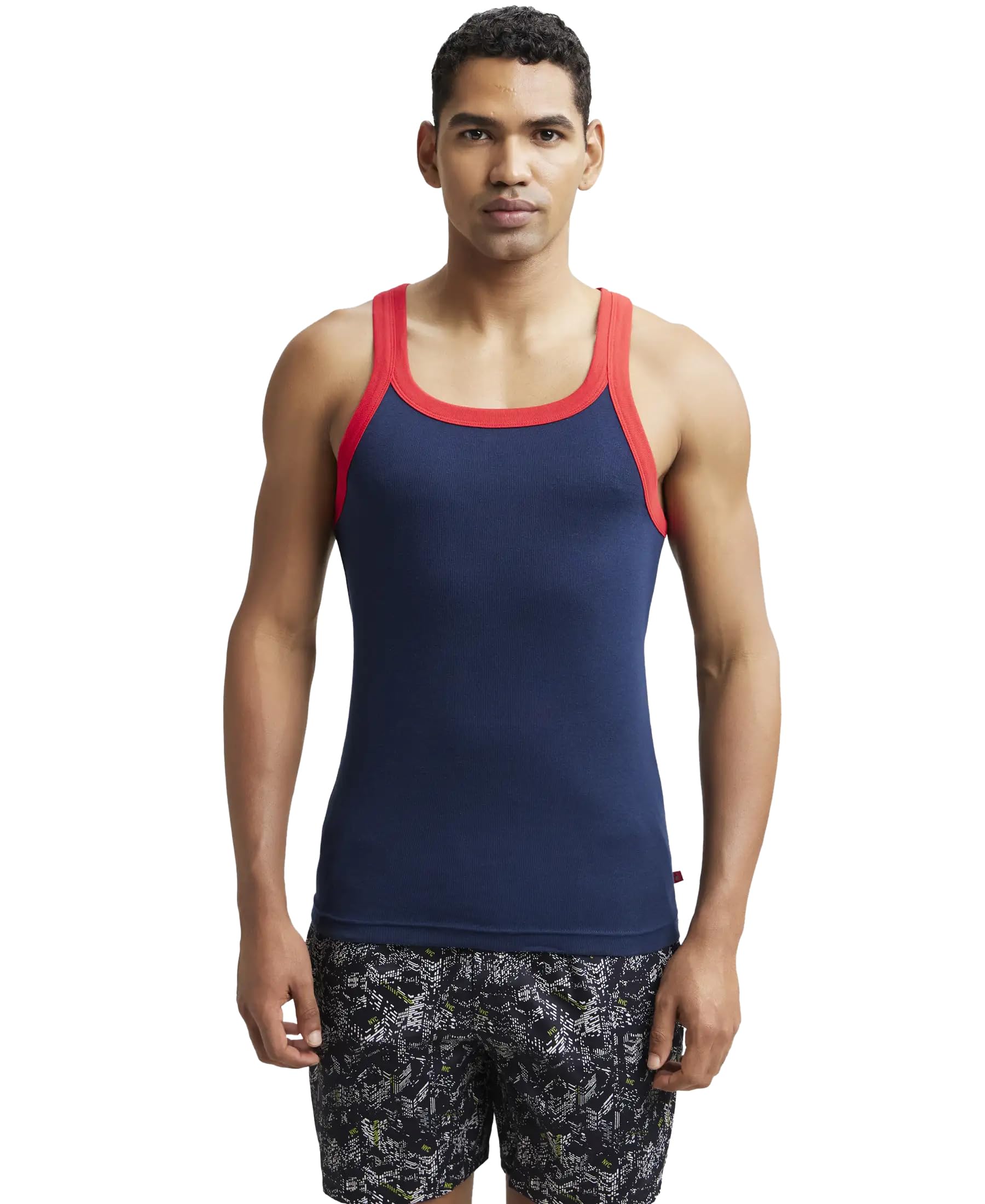 jockey US27 Men's Super Combed Cotton Rib Square Neck Gym Vest (Shoulder Strap Color May Vary)_Navy & Red Pepper_S-picture-19