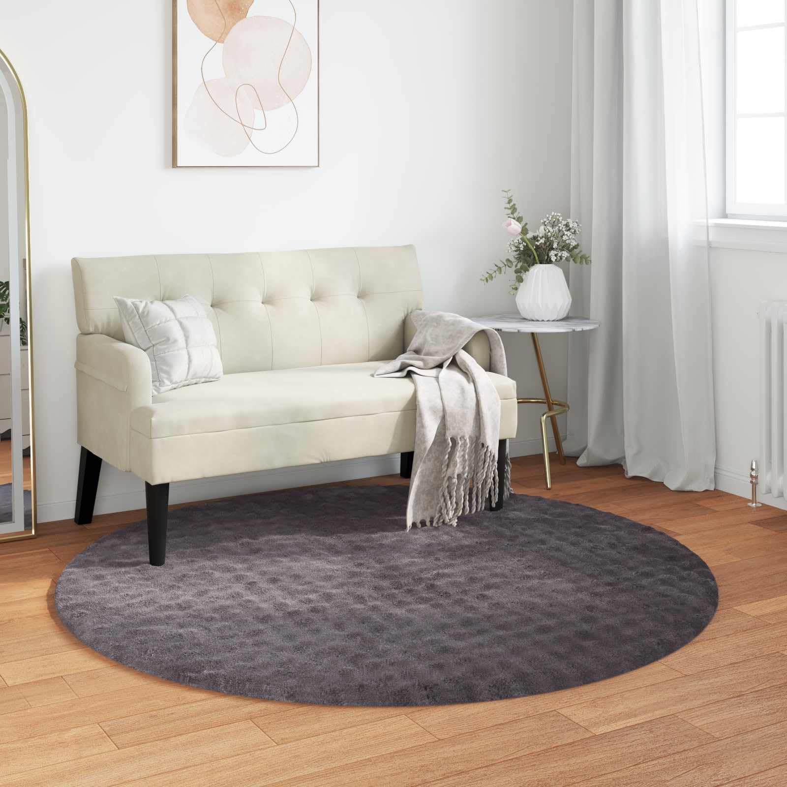 Tappeto rotondo Sirolo, 120 cm, in poliestere facile da pulire, con retro antiscivolo, per soggiorno, camera da letto, cucina e terrazza coperta, colore: antracite