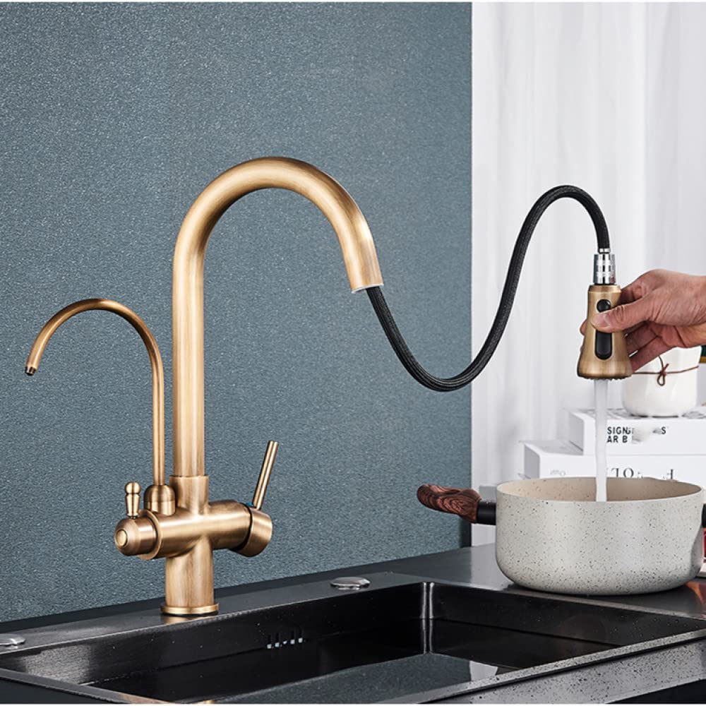 Grifo de cocina de agua de purificación grado giratorio grifo de agua pura filtrada grifo mezclador multifunción, cromo negro A, talla única