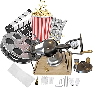 Stainless Steel Popcorn Maker, Chinese Traditional Retro Wooden Board Base Popcorn Maker, Heating Slow Boost with Pressure...