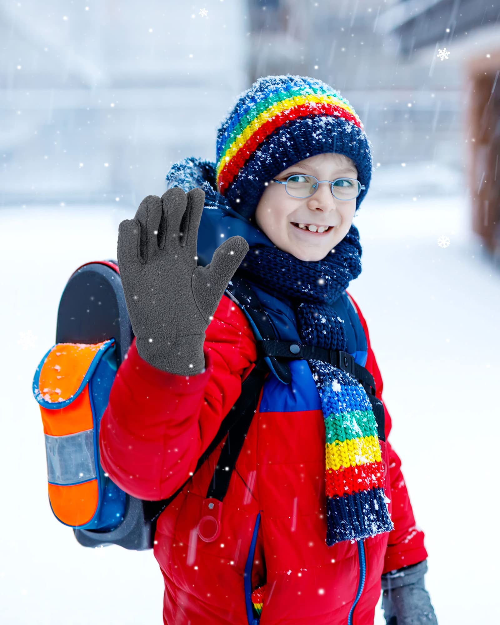 3 Paires Gants en Molleton à Doigts Complets Enfant Mitaines Chauds Hiver