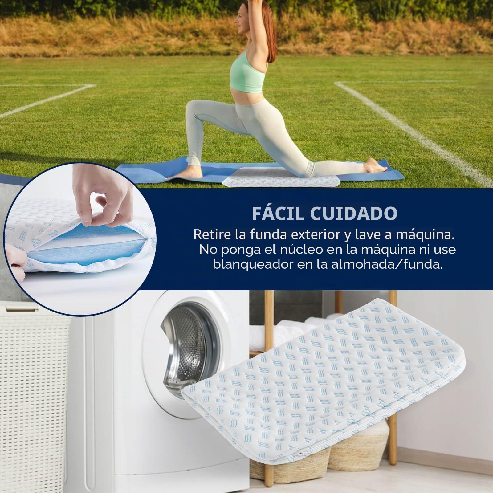 Almohada de espuma viscoelástica súper fina, 40 x 60 x 7 cm, suave para un sueño reparador, con bolsa para viajes, yoga, meditación, funda lavable