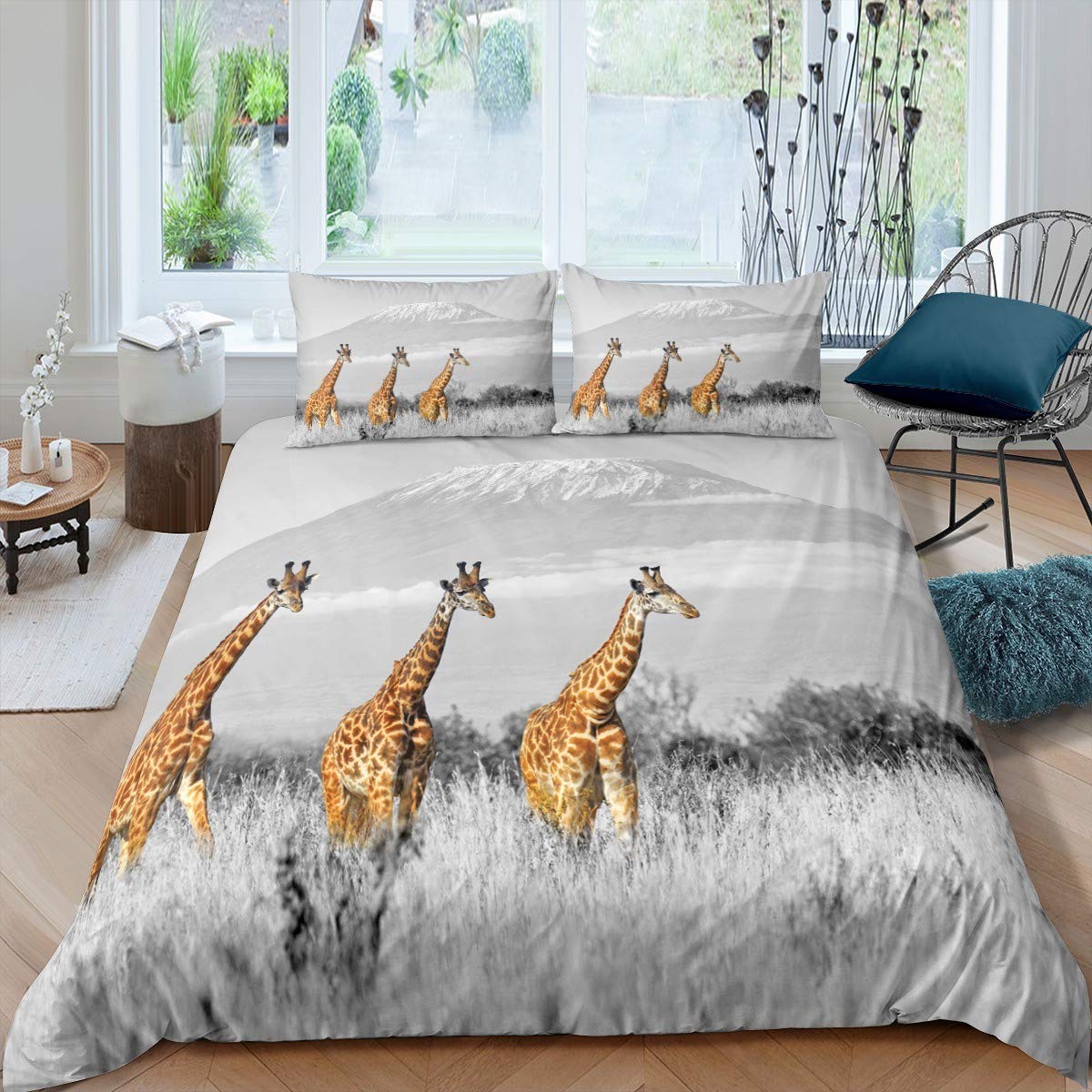 Loussiesd Boys Multicoloured 10032 Giraffe Bedding Set Zoo Animal Comforter Cover For Kids Girls Teens Safari Wild Print Duvet Cover Natural Bedspread Cover Gray And Yellow Ultra Soft Breathable Decor Quilt Cover Double Size