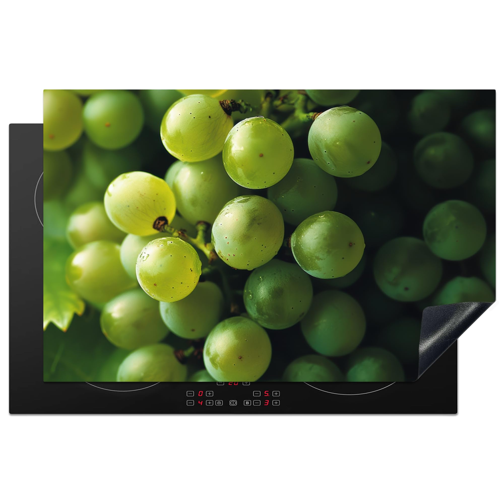 KitchenYeah© Induction Hob Protector Mat 20.8"x32.1" / 81.6x52.7 cm Cooker Top Protectors Cover Ceramic Covers Electric Hobs Vinyl Grapes - Clusters - Green
