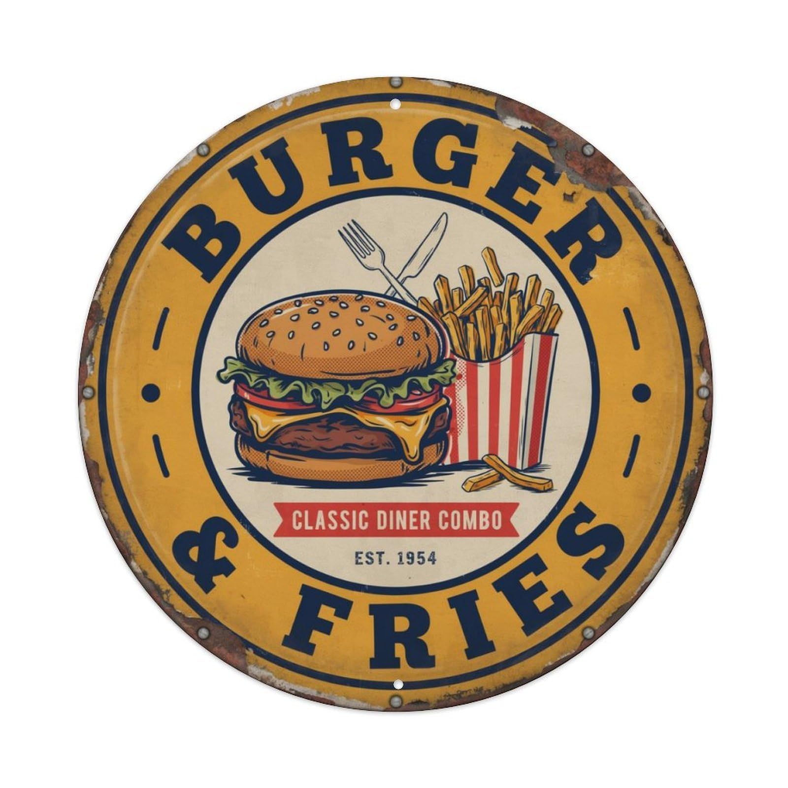 Burger & Fries Retro Diner Metal Tin Sign Plaque