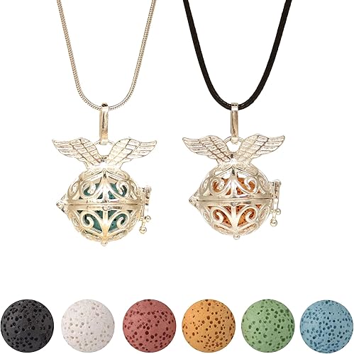 Difusor de aceite esencial para aromaterapia, collar de piedra de lava para colgantes para mujeres (emplumado)