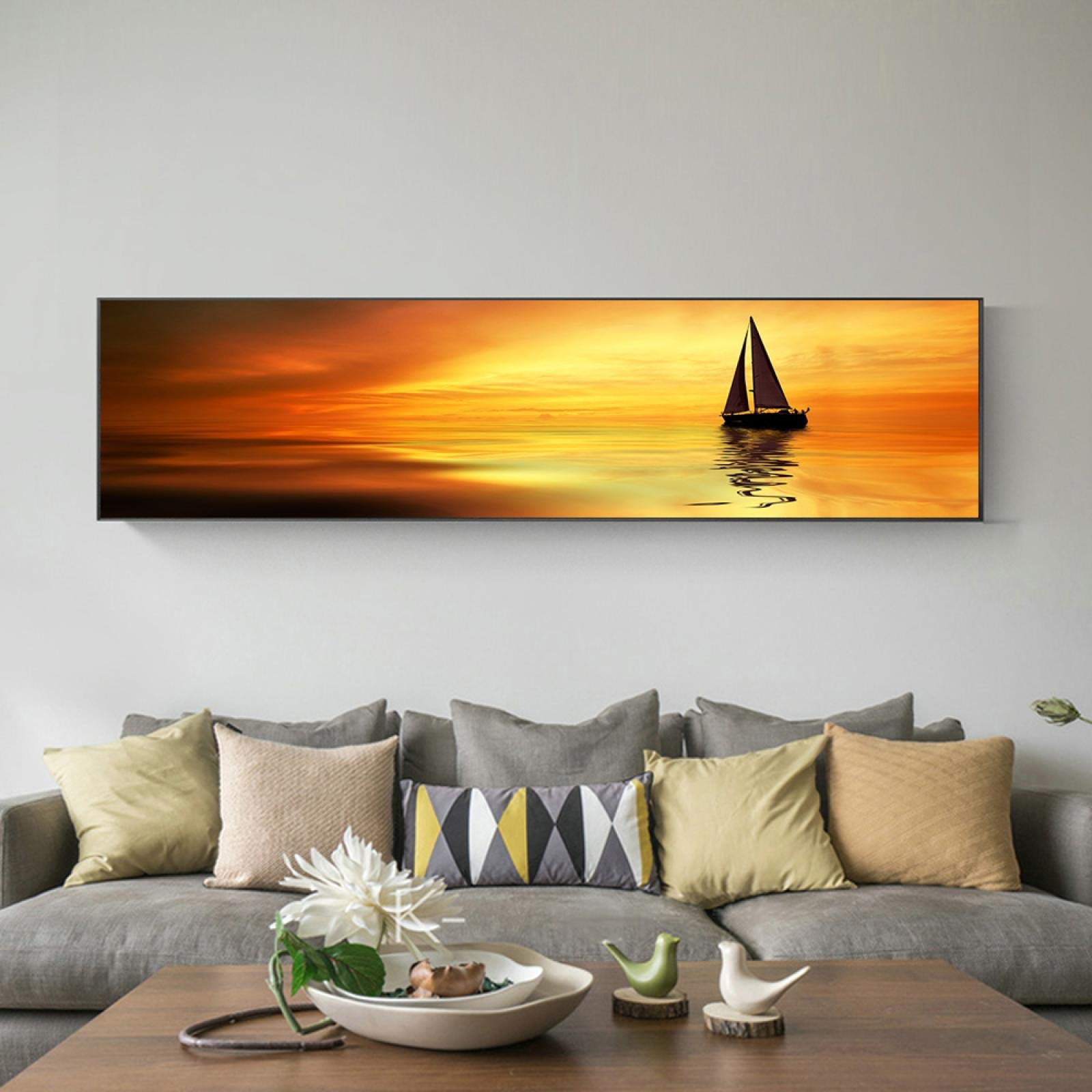 Natura Spiaggia Tramonti Panorama Paesaggio Tela Dipinto Scandinavo Poster e Stampe Wall Art Picture for Living Room 70x210cm Frameless