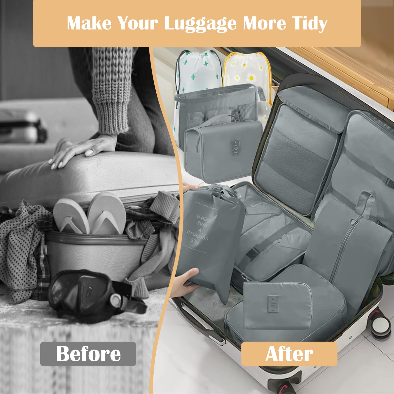 YAMAIDUO Organisateur Valise, Lot De 9 Rangement Valise, Imperméables