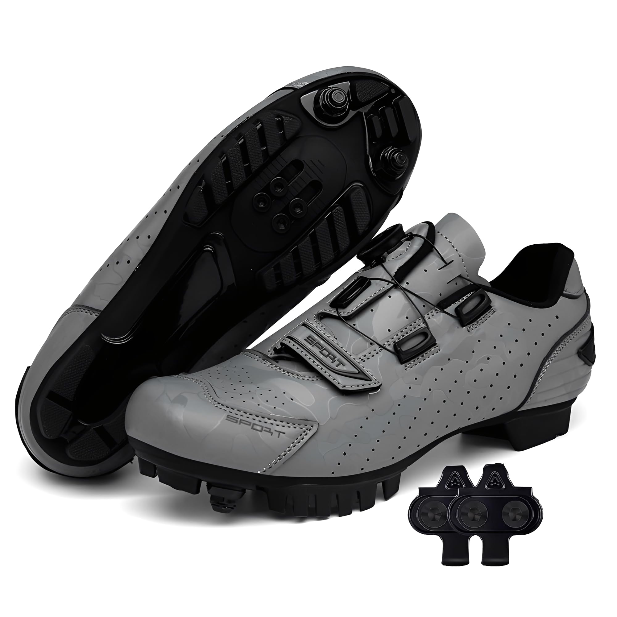 Zapatillas Ciclismo Montaña, Zapatos Bicicleta Montaña Hombre Mujer Zapatillas de Ciclismo Verano Ligeros, Calzado Bicicleta con 4 Hoyos Cleats 36EU-47EU