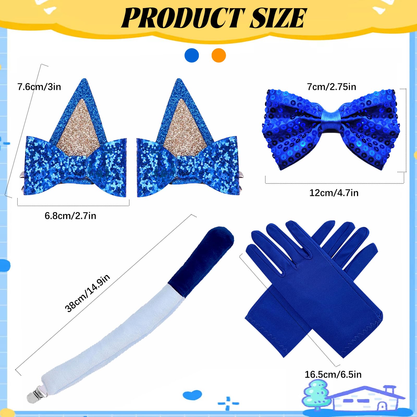 Maazusa Blue Dog Hair Clips Costume Accessories for Kids Adult 12Pcs Dog Animal Coustume with 4 Hair Clips 2 Bow Ties 2 Tails 2 works of Gloves - Image 2