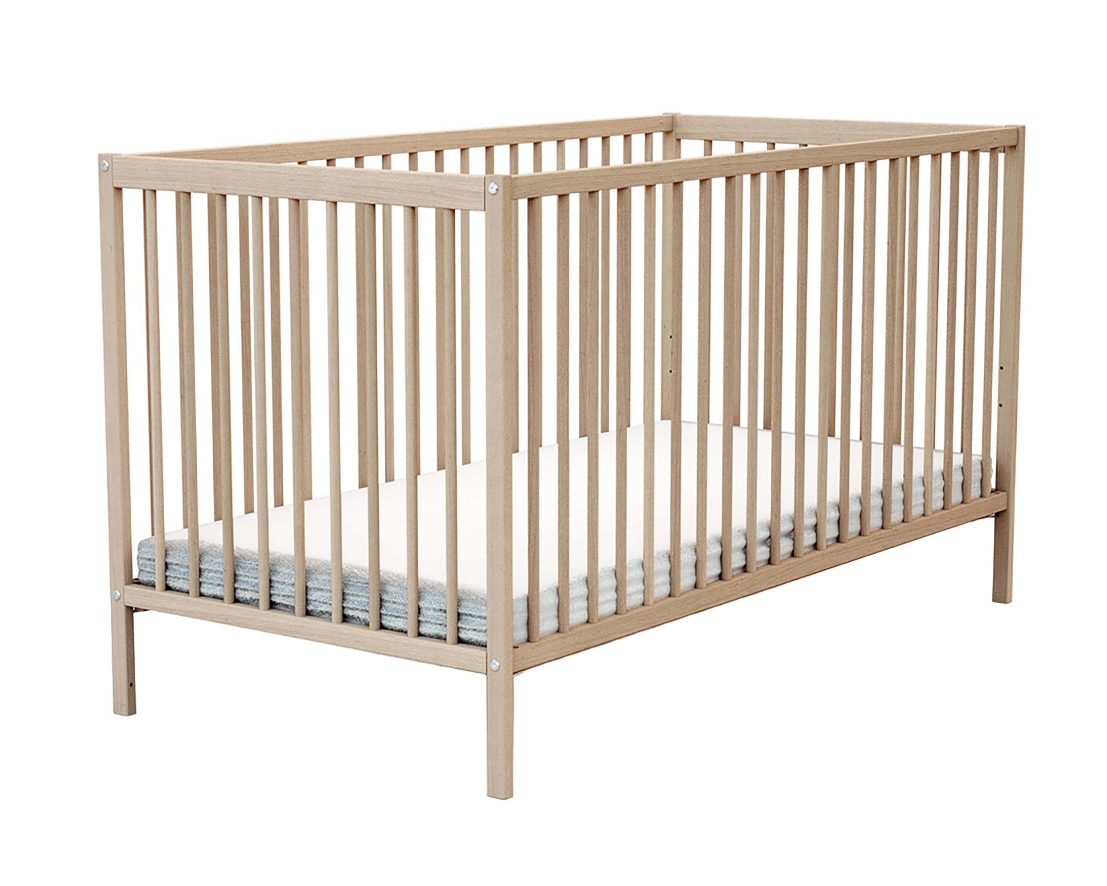 AT4 - Lit Bébé 70x140 ESSENTIEL Hêtre Brut| 144 x 74 x 86,5 cm | Sommier à lattes réglable 3 hauteurs