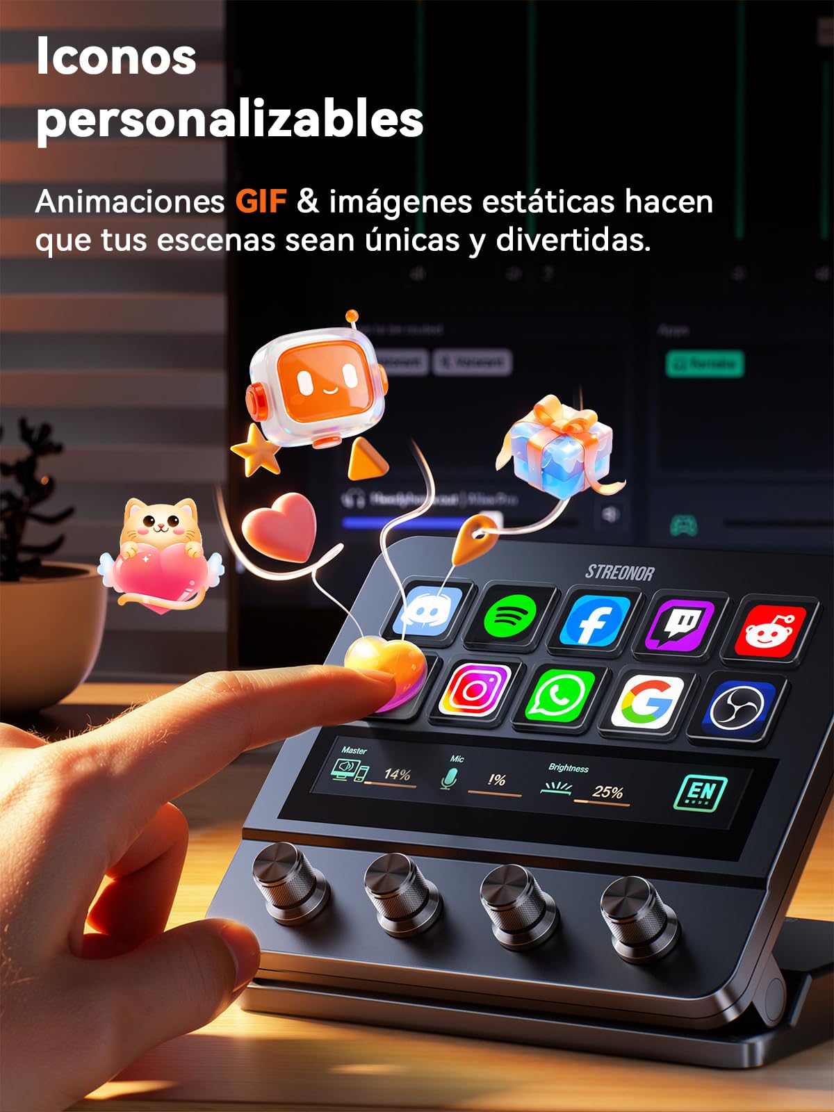 STREONOR Stream Controller Pro S10 Stream Control Deck con 10 teclas personalizadas y pantalla táctil deslizante con 4 perillas ajustables para transmisión, creadores de contenido, juegos, PC y Mac