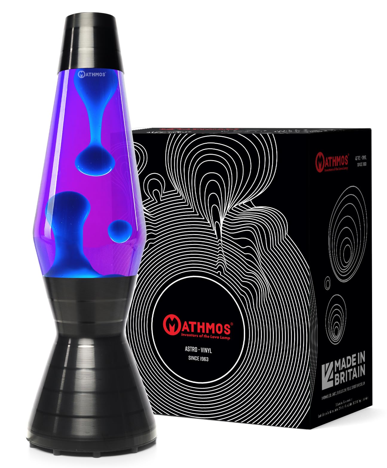 MATHMOS Astro Lava Lamp in Vinyl | A Unique Finish, Inspired by Vinyl Records | Made in Britain | Violet & Turquoise | Hand Spun and Etched by UK Craftsman | Made to the Highest Safety Standards