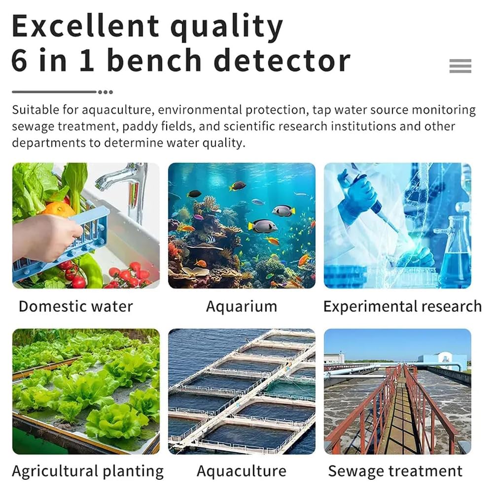 Probador De Calidad del Agua 6 En 1, Medidor De Agua Multifunción, PH/ORP/TDS/EC/CF/Temperatura, Compensación Automática De Temperatura, Pantallas LED, para Acuario, Laboratorio, Pesca, Granja