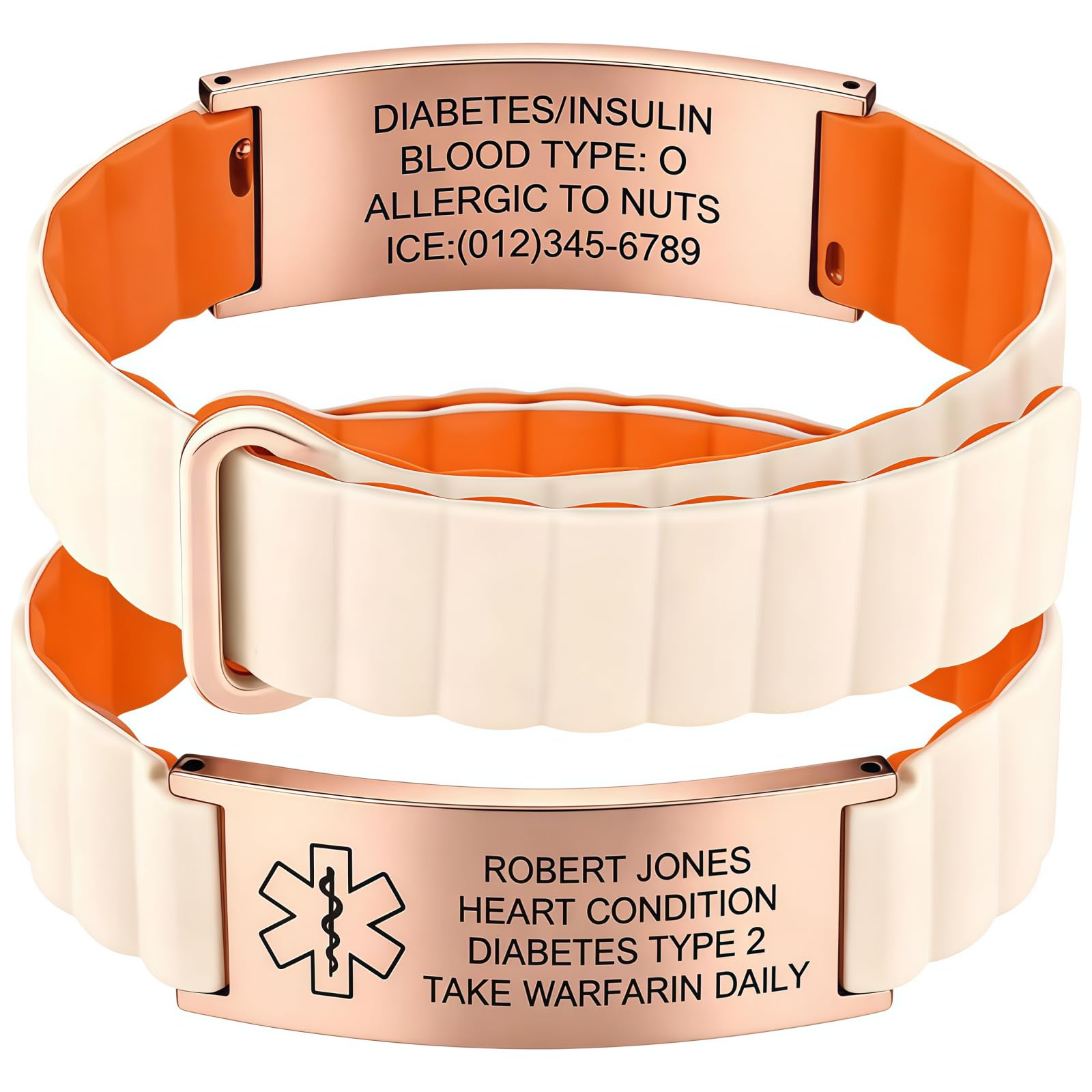 Custom Medical Alert Bracelets for Women Men, Engraved Medical ID Tag with Adjustable Waterproof Silicone Band, Personalized Emergency Bracelet for Diabetes, Allergies &amp; Health Conditions