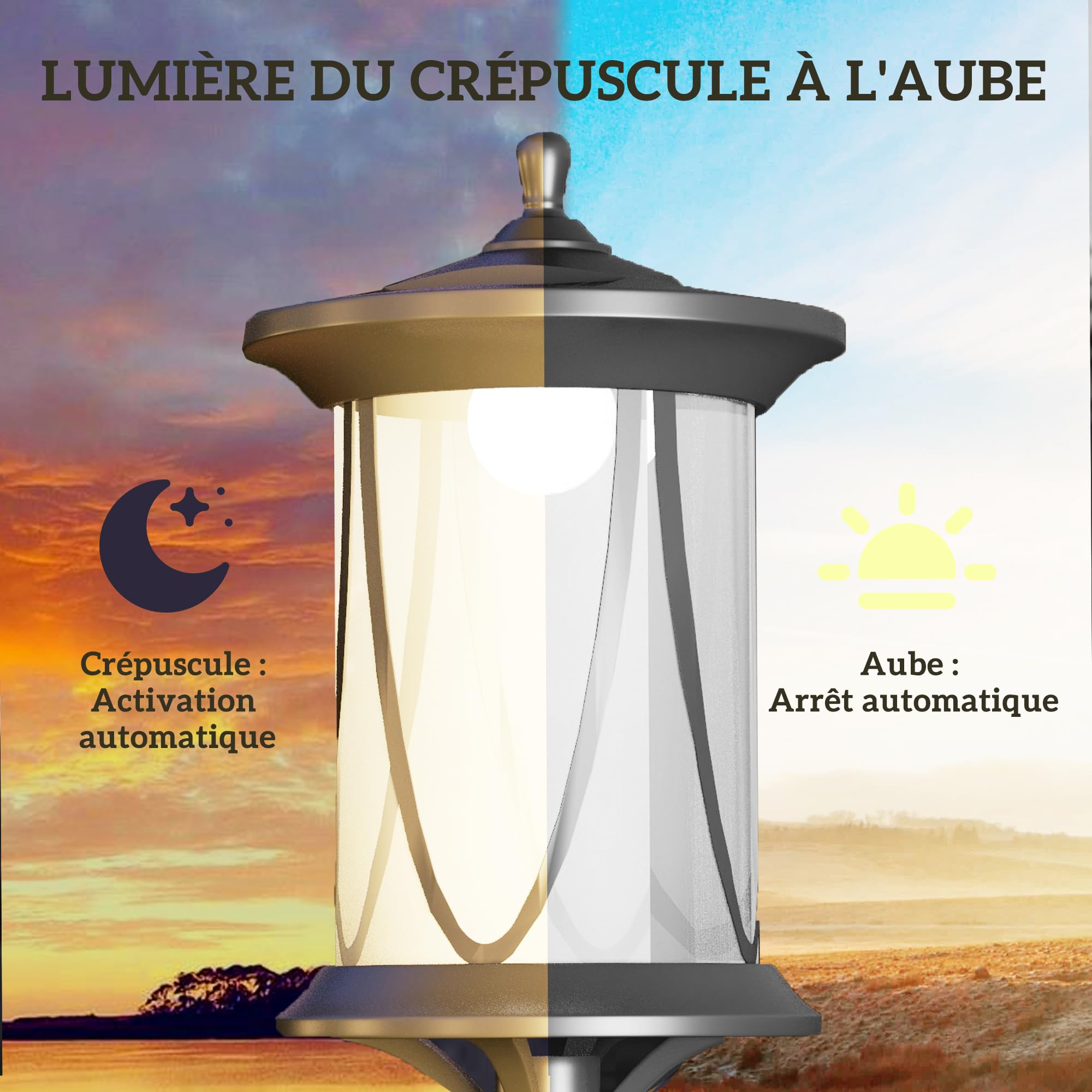 Outsunny Ce lot de Lampadaires Solaires Extérieur LED 17x17x127 cm Noir
