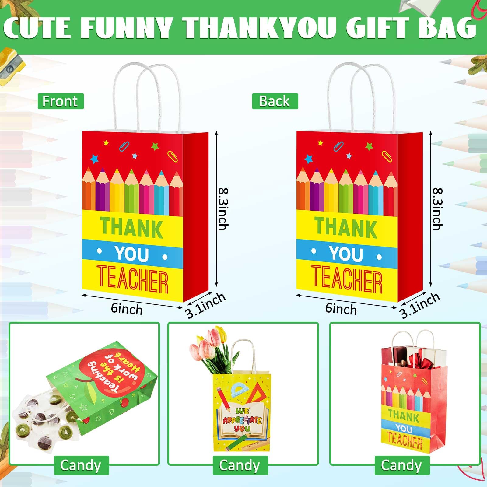 Teenyyou Geschenktüten Für Lehrer – 50 Stück, 20,3 X 16,5 X 6,5 Cm, Mit Dankesworten & Transparentem Fenster