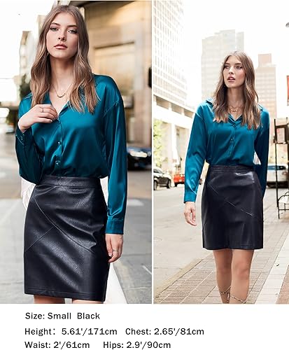 Vista 3 de Zeagoo Falda clásica estilo lápiz de cintura alta, imitación cuero, ajustada