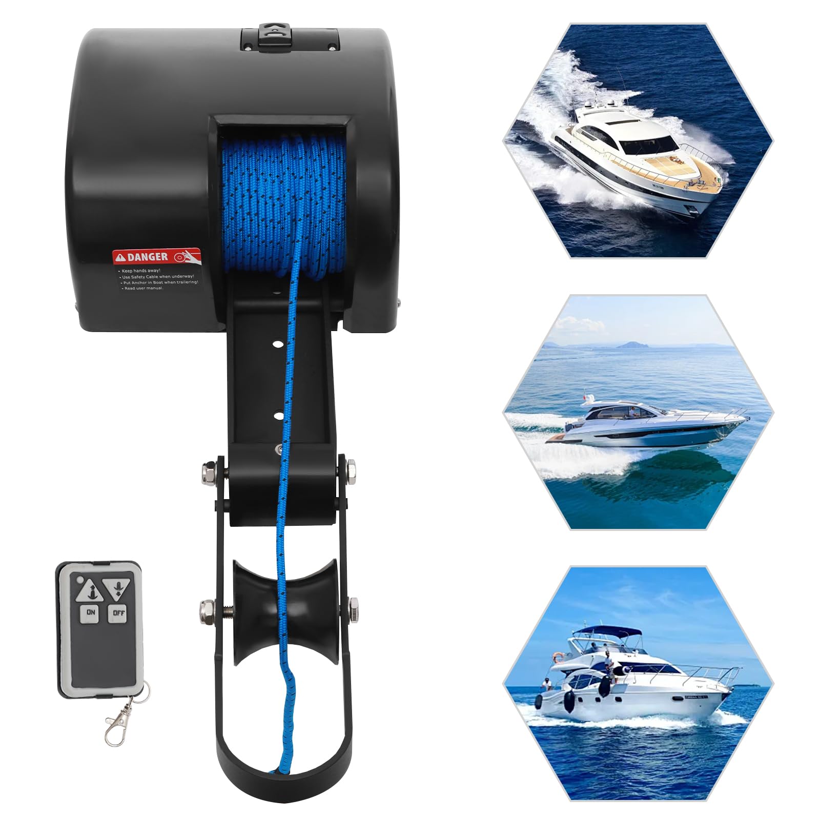Verricello elettrico di ancoraggio per barca da 20,4 kg, sistema di salpa ancora marino da 12 V, argano di ancoraggio per barche con telecomando, corda di ancoraggio da 30,5 m, argani da traino
