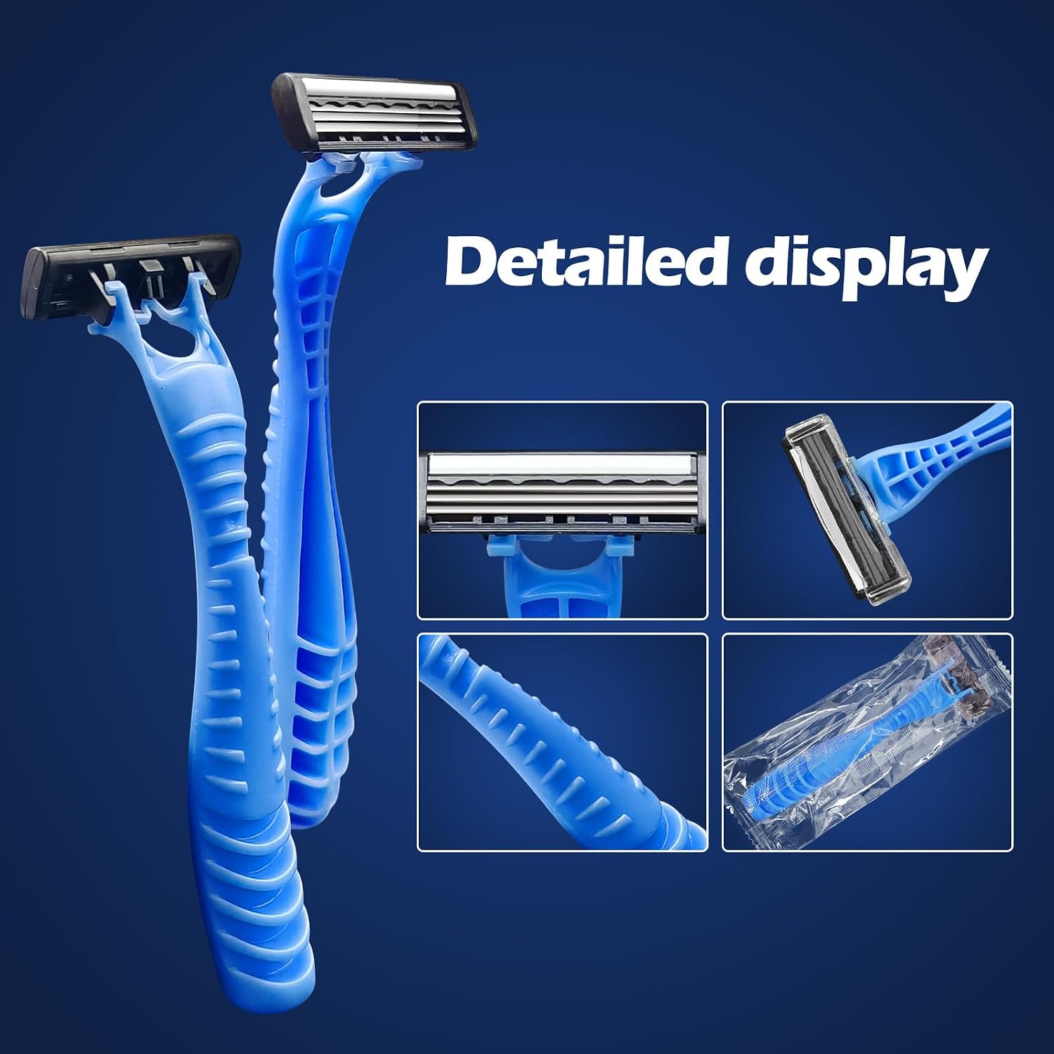 3 Blade Disposable Razors,Three Triple Stainless Steel Blade Individually Wrapped Razors Bulk,Manual Washable Razor with Clear Safety Cap for Bath,Hotel,Tattoo,Travel,Homeless,Women and Men (10 Pack)