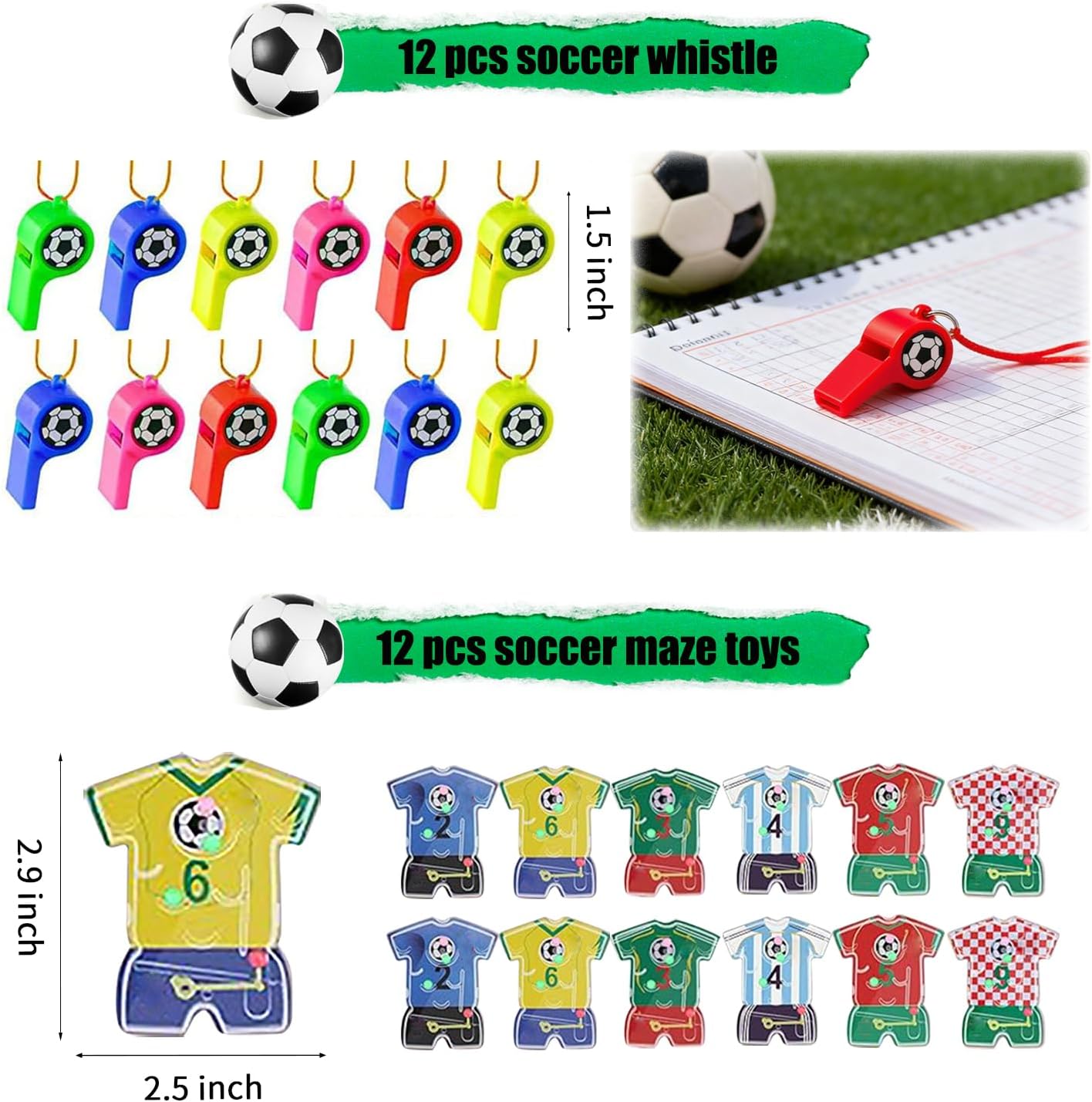 XIPEGPA 146 PCS Soccer Party Favors Soccer Birthday Party Supplies with Soccer Themed Bags Erasers Whistle Stickers Slap Bracelets Keychains for Football Sport Party Favors Goodie Bags Decorations - Image 3