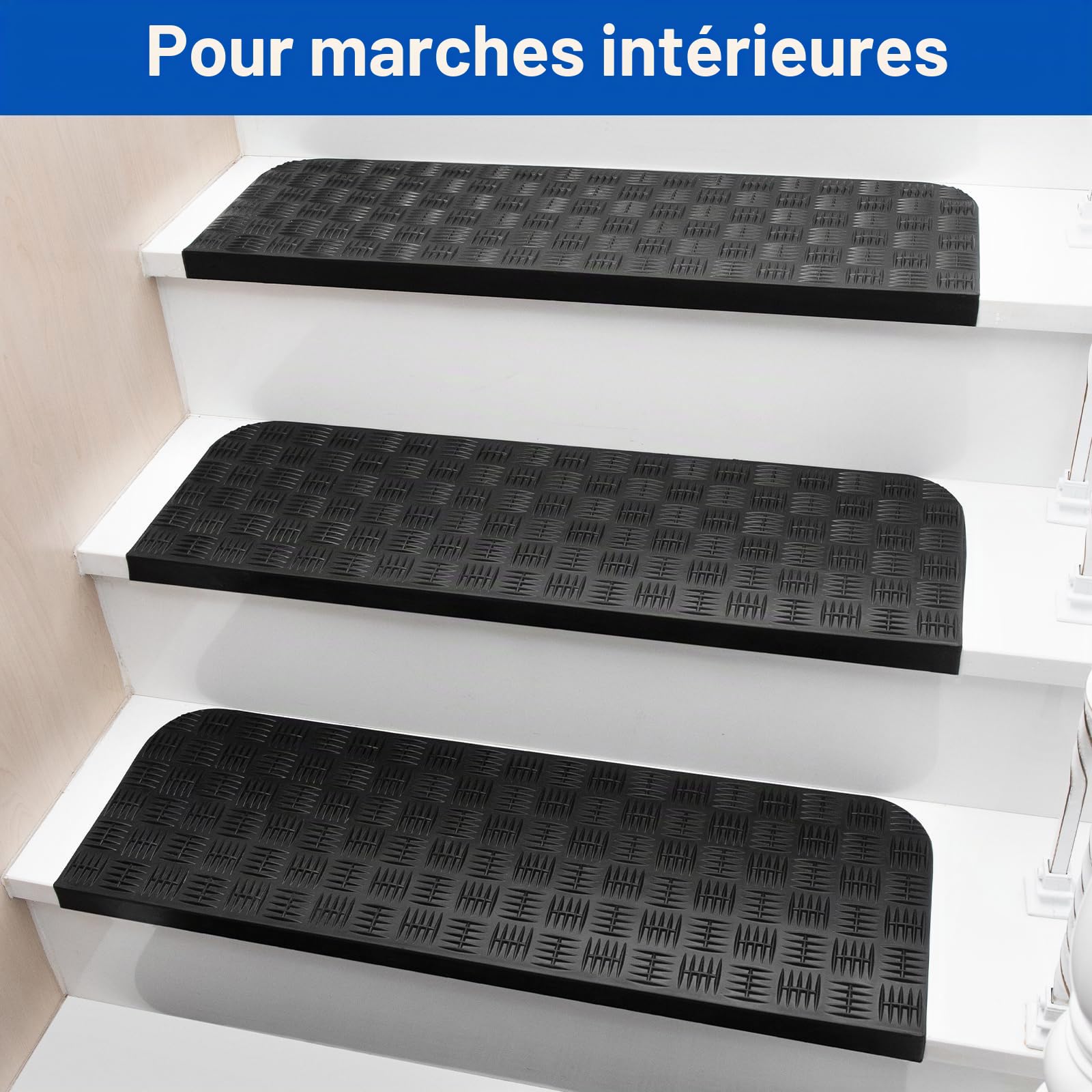 Spurtar Caoutchouc Synthétique Tapis Antidérapant Tapis Anti Derapant Tapis de Marche, Nez de Marche Intérieur Marchettes D'escalier Extérieur Anti Glisse Tapis, 76 x 25 cm,Lot de 6