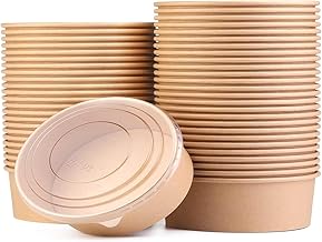 500 ML Brown Round Paper Bowl with Lids, Disposable Take Out Food Containers Storage Box for Hot/Cold Foods, Party Supplies for Soup, Salad, Dessert, Pasta, Noodles (20 PCS)