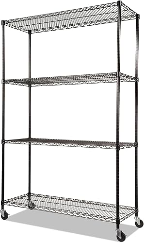 Alera ALE - Estantería de alambre completa con ruedas, cuatro estantes, 48 x 18 x 72, color negro