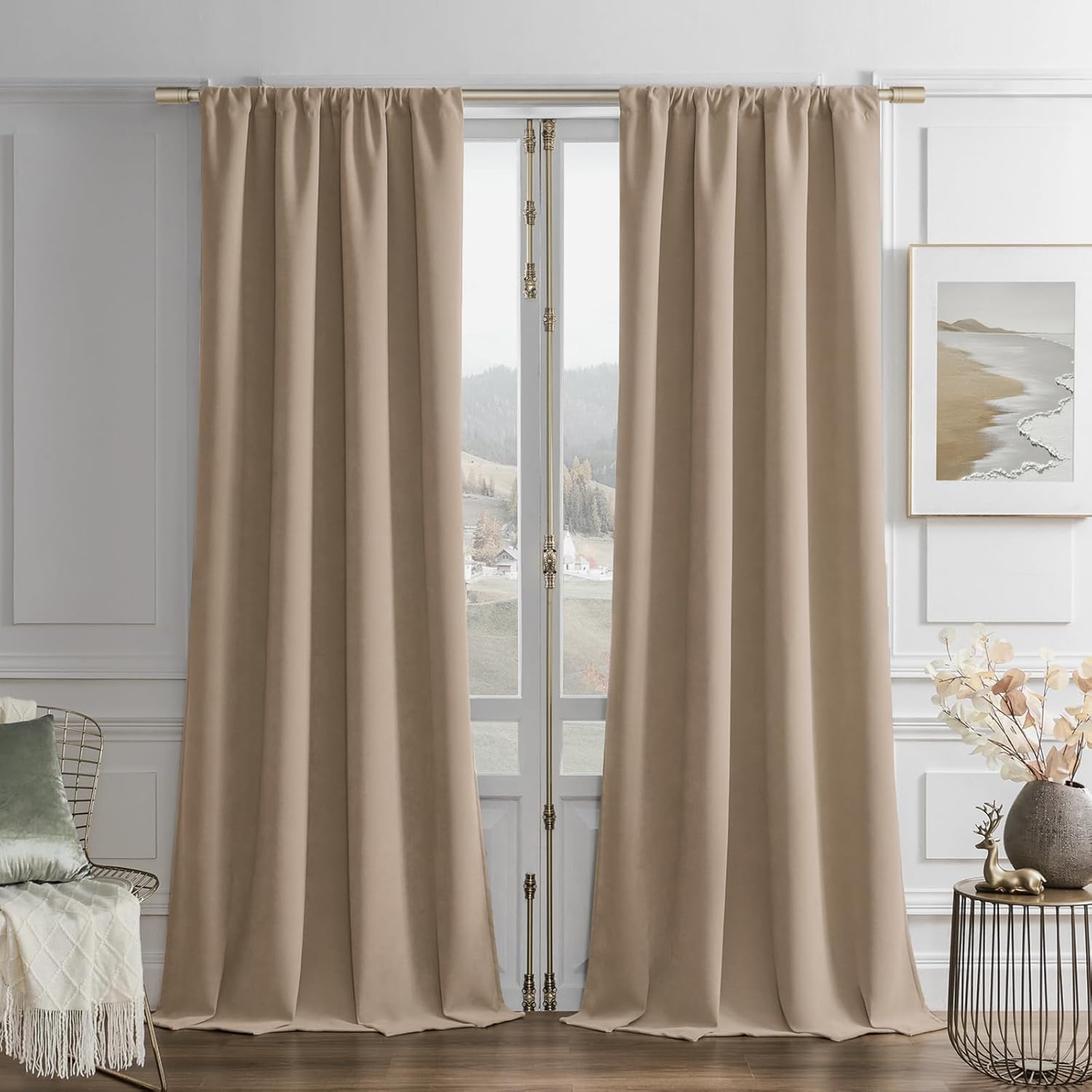 Joydeco Toffee Brown Blackout Curtains 108 Inches Long 2 Panels, Thermal Insulated Room Darkening Velvet Curtains, Soft Luxury Window Drapes for Bedroom Living Room (Rod Pocket, 52Wx108L) Toffee Brown 52"W x 108"L (Pack of 2)