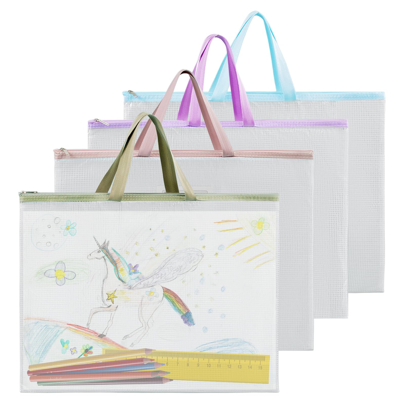 4Pcs A3 Art Folder Carry Case A3 Folder for Artwork Waterproof Art Portfolio Case EVA Transparent Folders17x13in Carrying Bag Zipper Handle Portfolio for School Folders Drawing Boards Bag