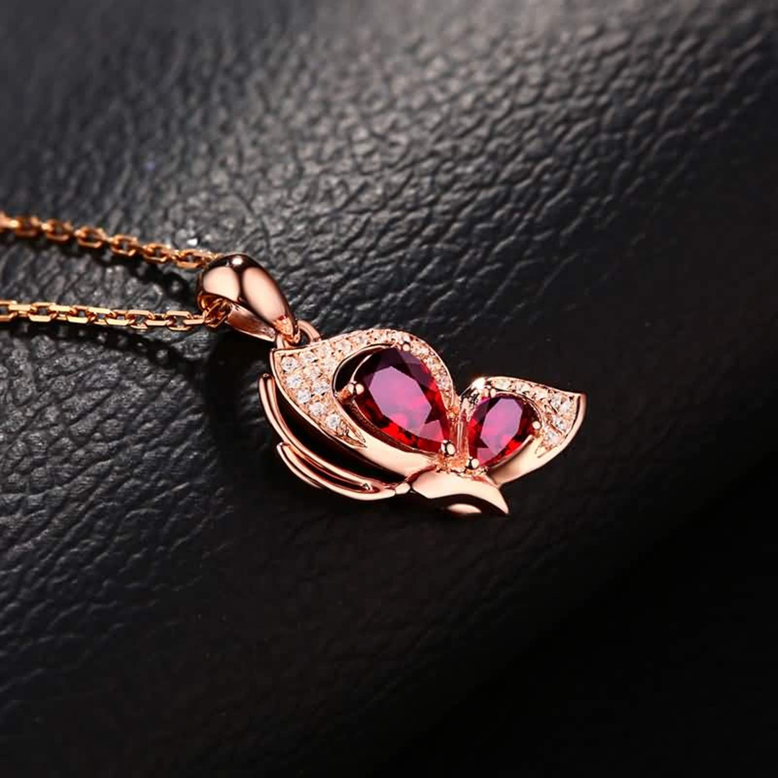 KnSam Damski łańcuszek na szyję ze złota 18 K, różowe złoto, damski łańcuszek z motylem rubin z 0,57 ct ruby różowe złoto