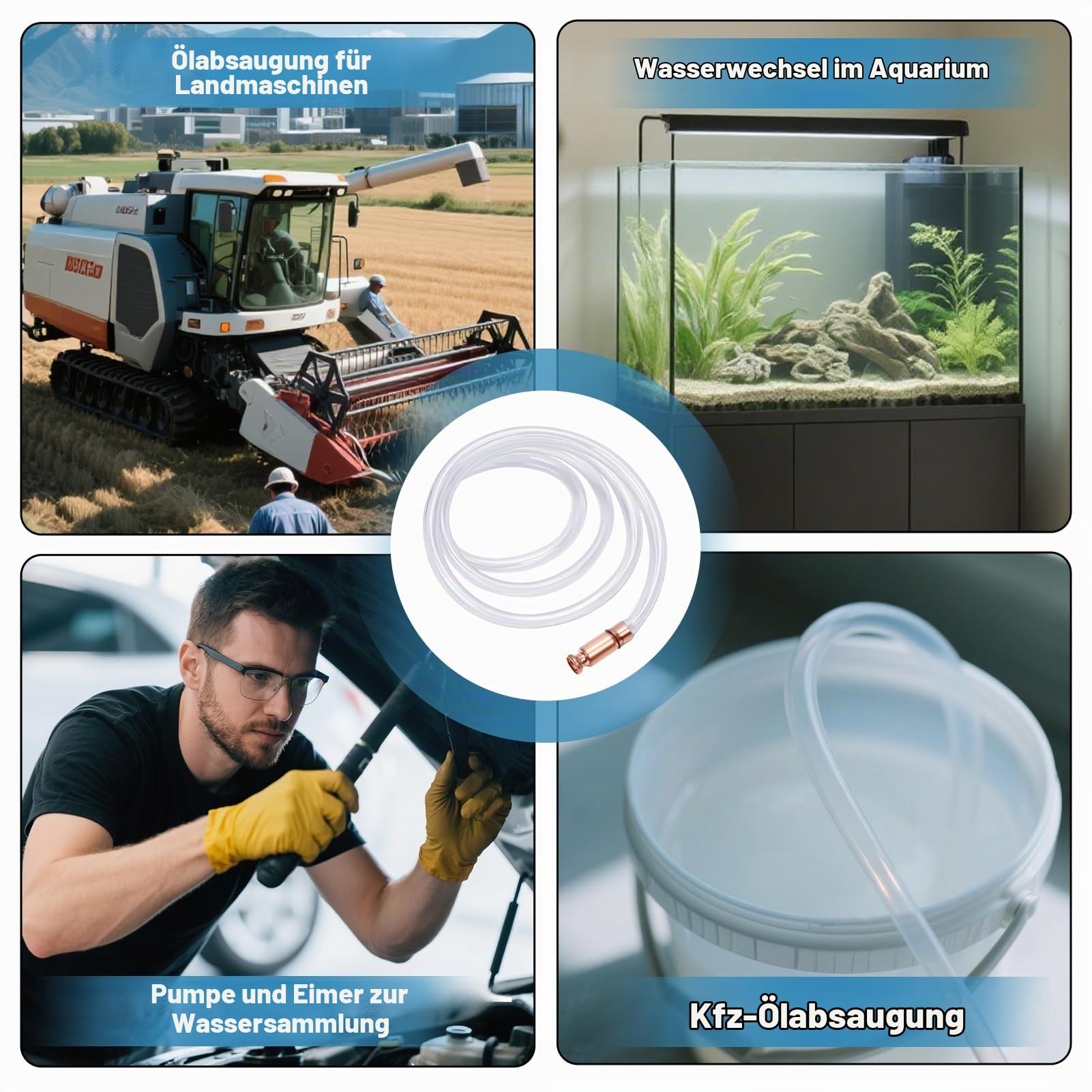 Schüttelschlauch und Schlauchpumpe, selbstansaugend, 180 cm | 180 cm selbstansaugender Schüttelschlauch zum Umfüllen von Wasser, Diesel, Benzin oder Öl; Materialverträglichkeit prüfen.