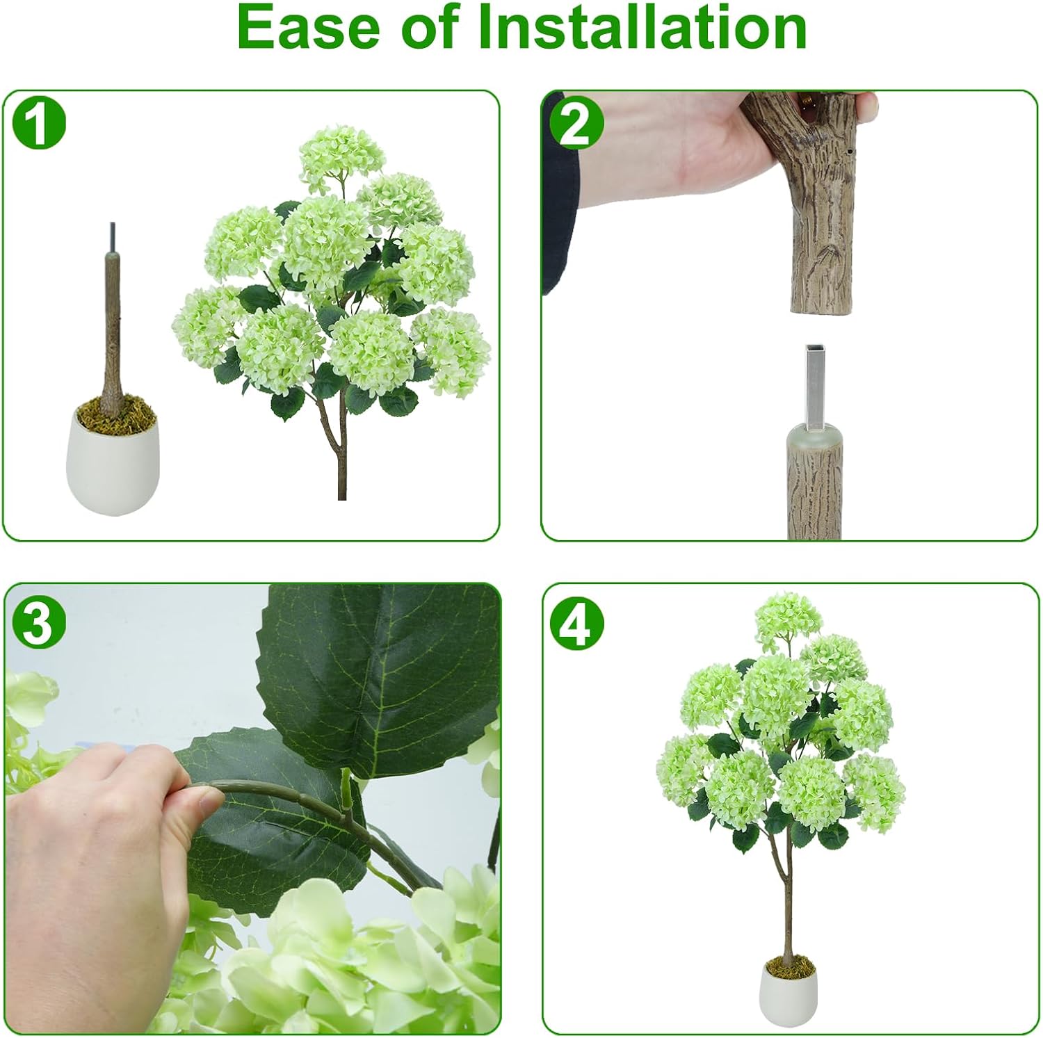 GTIDEA Faux Hydrangea Tree, 47.2 Inch Hydrangea Tree Artificial with Green Flowers, UV Resistant Outdoor Hydrangea Artificial Plants in White Pot for Indoor Outdoor Home Porch Decor (2 Pack)