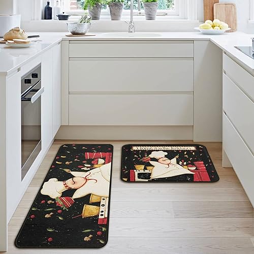 Miniatura 33 de Juego de 2 alfombras y tapetes de cocina antideslizantes, lavables, color negro, suaves, superabsorbentes, antifatiga, juego de tapetes de cocina