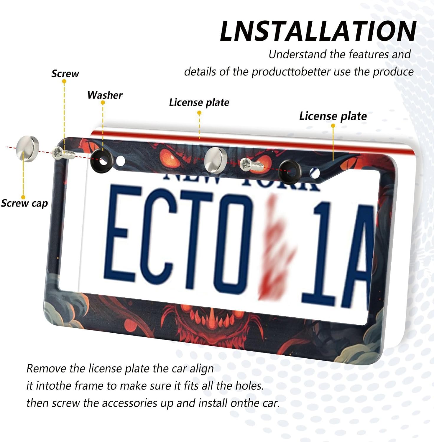 Red Dragon Pattern License Plate Frame 2 Pack Aluminum Car License Plate Holder with Screws, 2-Hole Car Accessories Cover for Front Rear Plates image 3