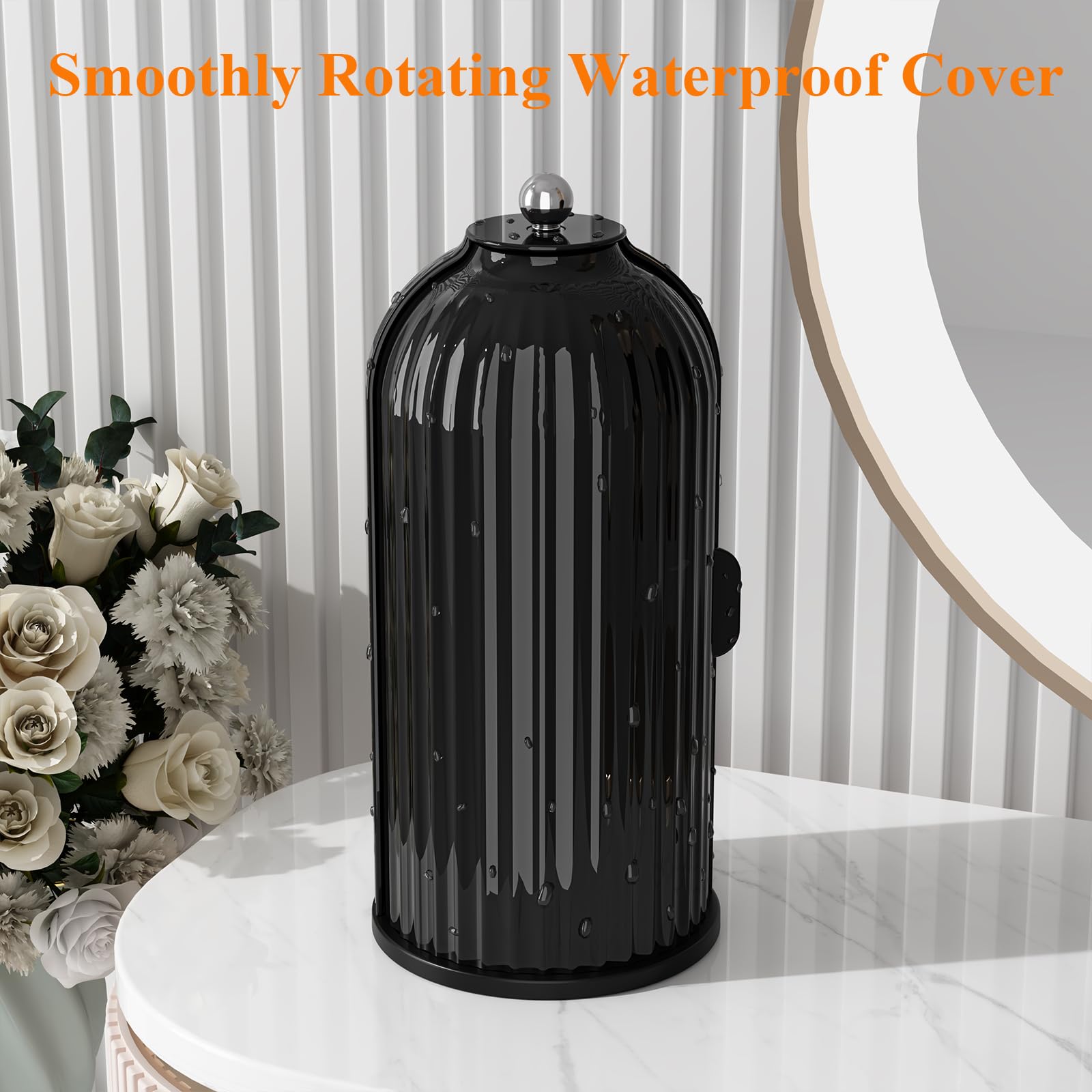 Porta pennelli da Trucco con Coperchio, Girevole a 360°, Organizer per Cosmetici da appoggio, Antipolvere, per Bagno, Trasparente (Nero Scuro)