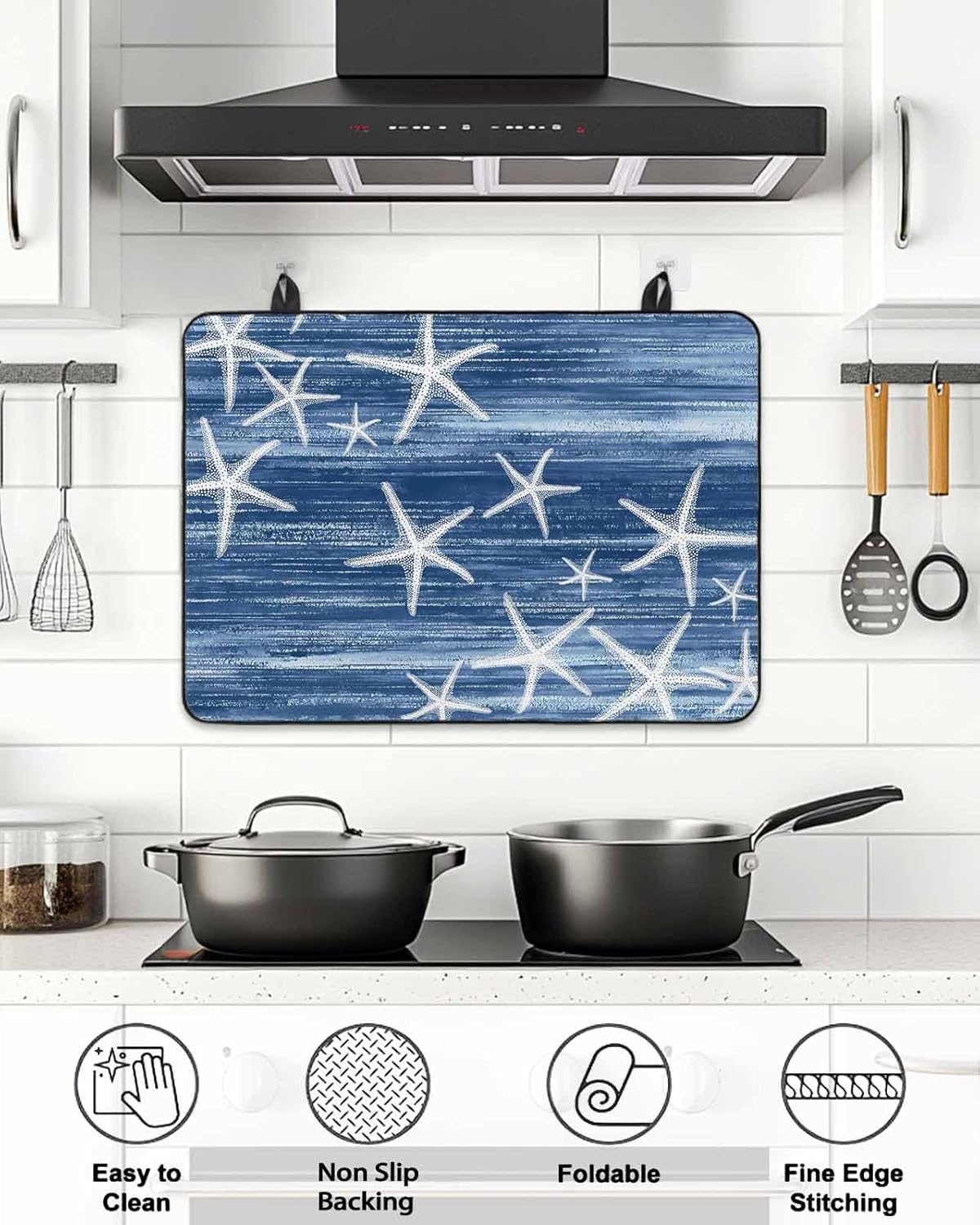 Stove Top Cover Navy Blue Starfish Stove Cover for Electric Stove Top Summer Ocean Beach Glass Cooktop Covers Anti-Slip Mat Heat R esistant Countertop Protector Kitchen Decor 28.5"x20.5"