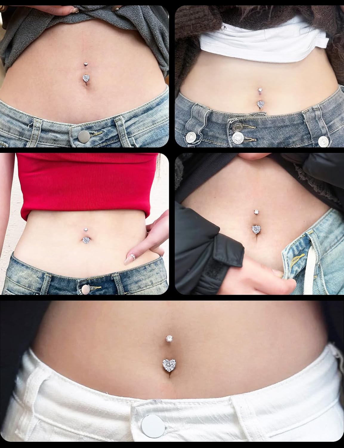 Extra-Long & Long Belly Button Rings Surgical Stee Internal Threaded Belly Rings, 14G Belly Piercing Jewelry,Navel Piercing Jewelry for Women Men 14Mm 1 pair heart cubic zircon-14mm - Image 4