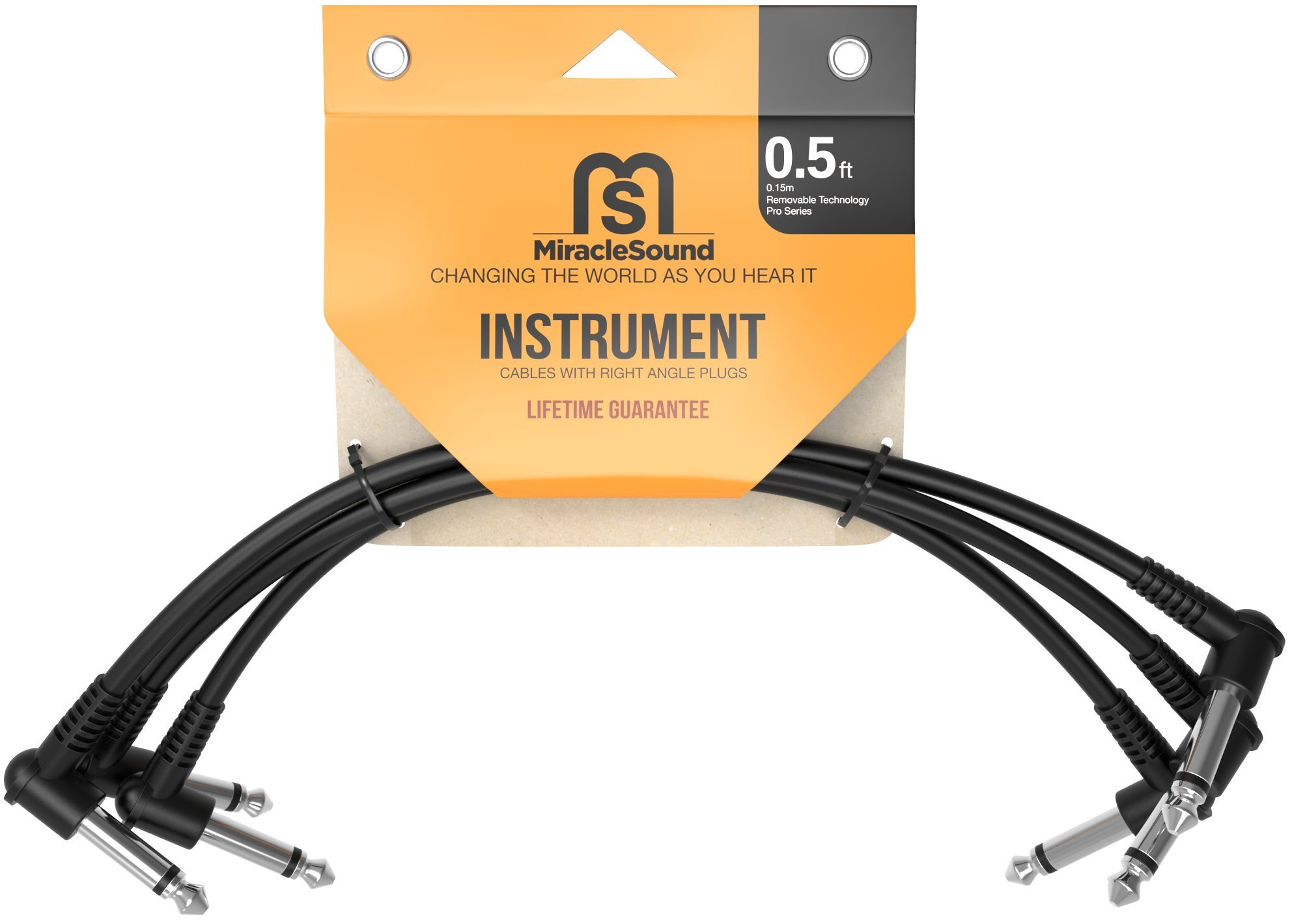 Miracle Sound Guitar Cable 0.5 feet for Pedalboard Effects with Right Angle Plug Ideal Electric Guitar and Bass Livewire Guitar Patch Cable 3-Pack