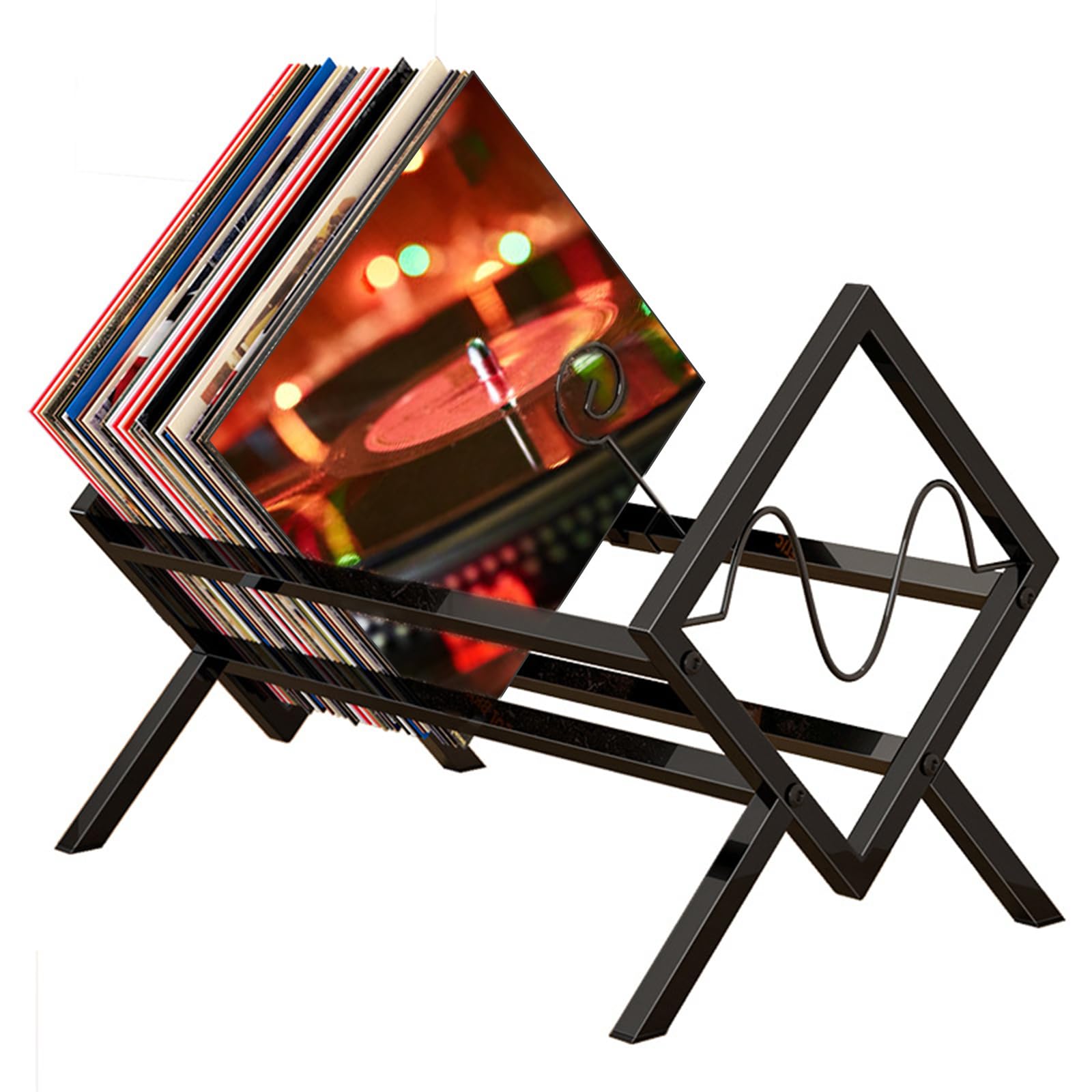 Étagère Disques pour Albums Audio, Support de Rangement Métal Vinyle, Range-Disques Moderne, Porte-Vinyle Vintage