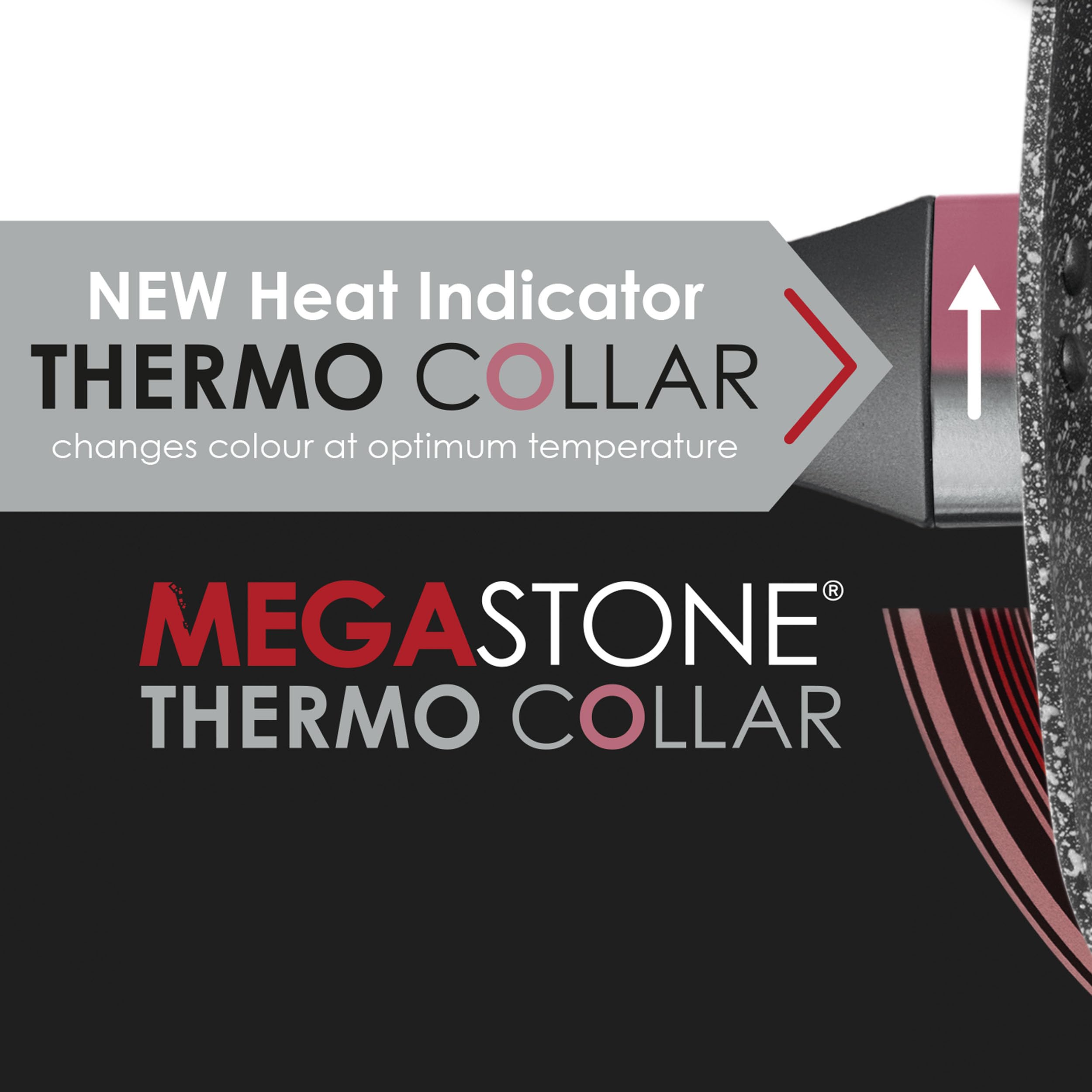 Salter BW10695TEDIR1 Megastone Thermo Collar Collection Sartén, 10 veces más duradero, antiadherente, aluminio forjado resistente a la corrosión y a los arañazos, cuello indicador de calor, seguro