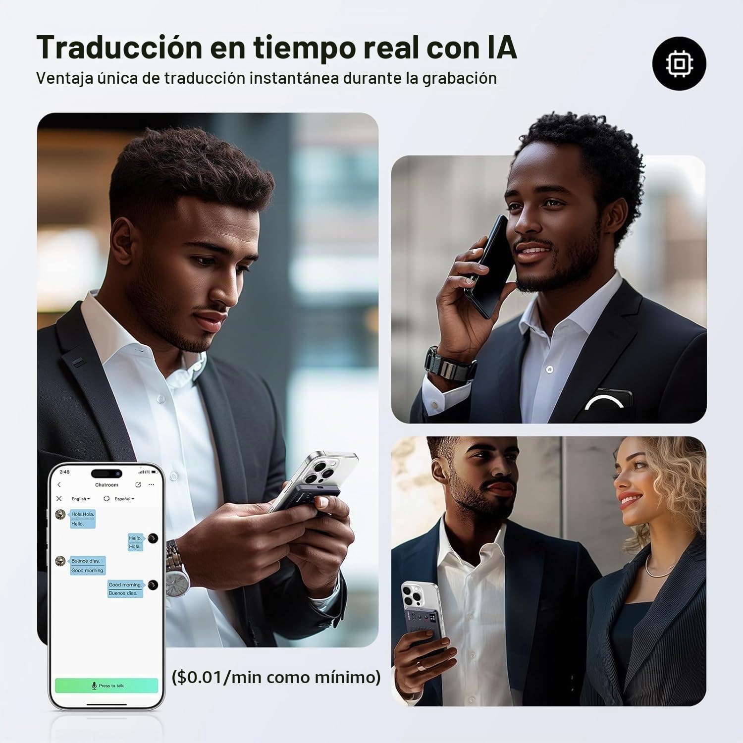 Grabadora de Voz AI 64GB de Memoria, AI Voice Recorder Transcripción Gratuita y Resumen de Chatgpt, Soporte para Traducción en Tiempo Real en 121 Idiomas, Soporte para App y Redes, Carga Inalámbrica